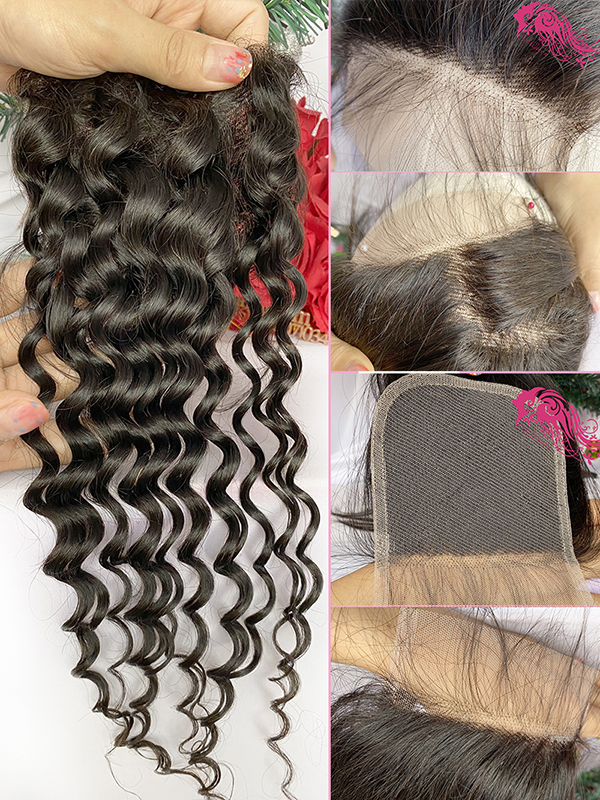 Csqueen Mink hair Jerry Curly 4*4 Transparent Lace Closure 100% Unprocessed Hair - Click Image to Close